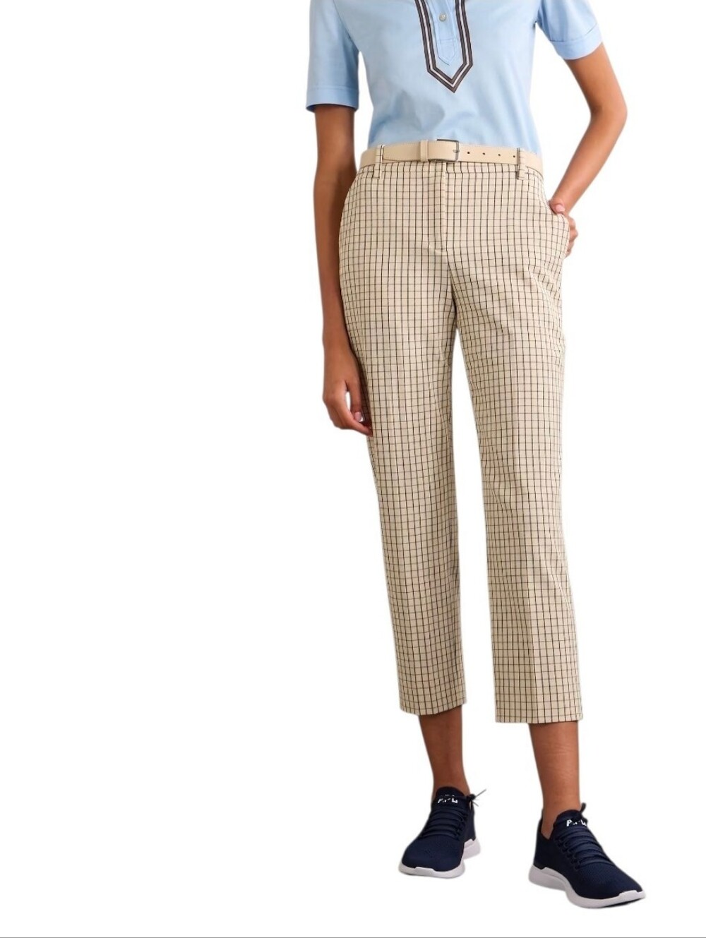 Tory Burch Checked Cropped Tapered Straight Pant Women Size 2 Golfing Casual